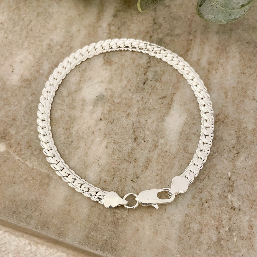 925 Sterling Silver Flat Snake Chain Bracelet Dainty Snakechain Link Bracelet - Picture 6 of 7